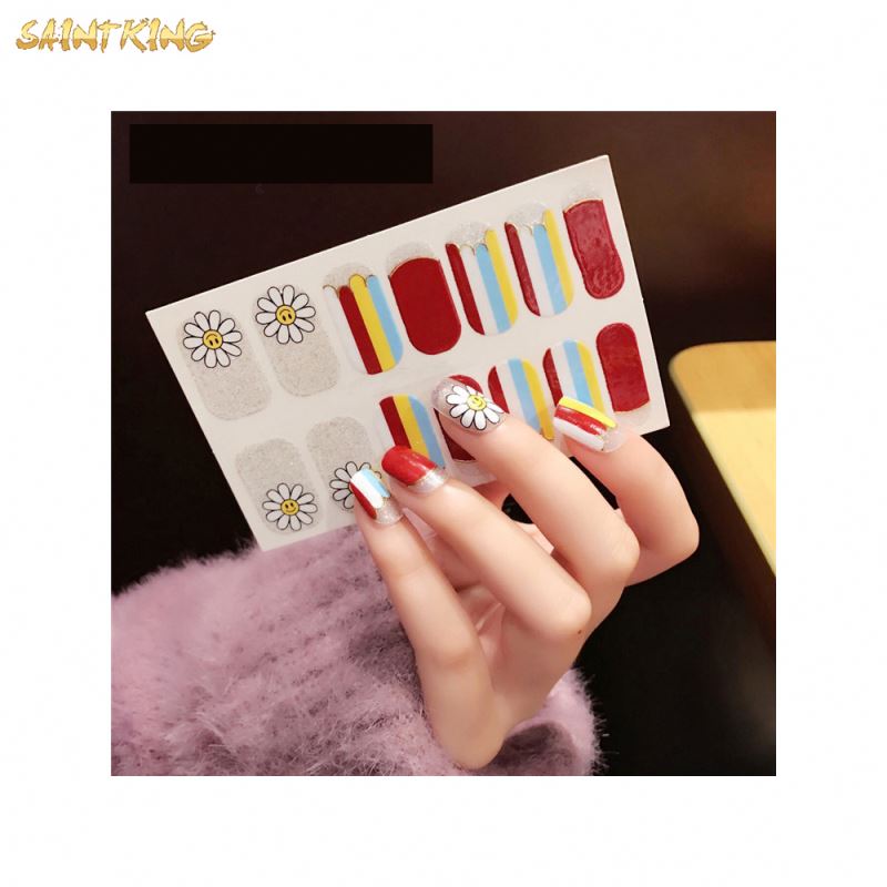 NS743 Red Rainbow Flower Self Adhesive 2d Nail Art Wraps Finger Decoration Sticker