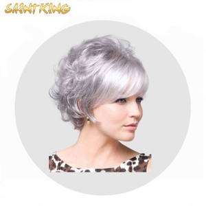 Gray Wigs for Older Women 12'' Short Body Wave Synthetic Rose Net Wig