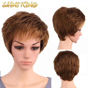 Non Lace Red Wig 100% Short Women's Cheap Natural with Bangs Straight Pixie Cut Wig Brazilian Human Hair Wigs