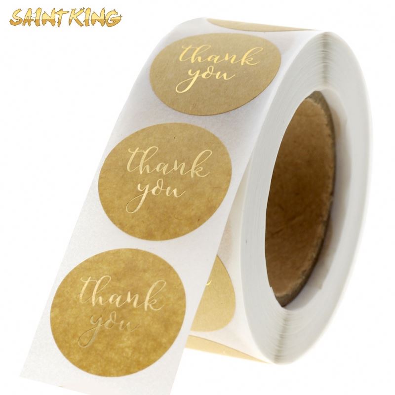 PL01 1.5 Inch 500 Pieces Per Roll Well Printed Self Adhesive Round Gold Thank You Label Stickers