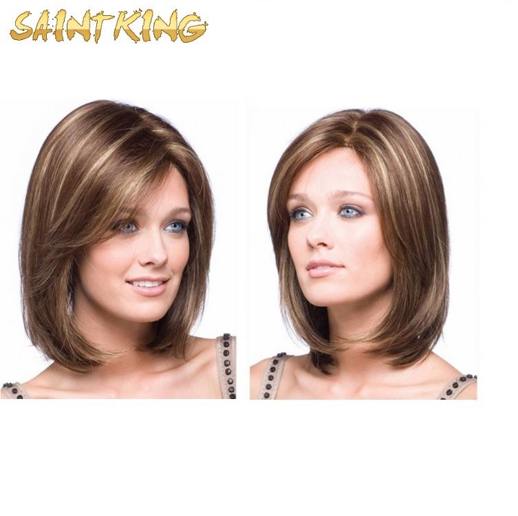 MLCH01 Wholesale High Temperature Fiber Middle-part Bob Straight Black 16" Synthetic Hair Lace Front Wigs for Women Wigs