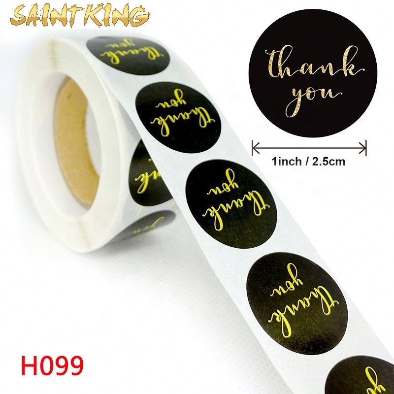 PL01 Hot Sale Good Printing 1inch Round Golden Thank You Purchase Paper Label Stickers Roll