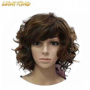 MLSH01 Cheap Heat Resistant Fiber Lace Front Wig for Black Women Top Quality Afore Short Kinky Curly Synthetic Wigs