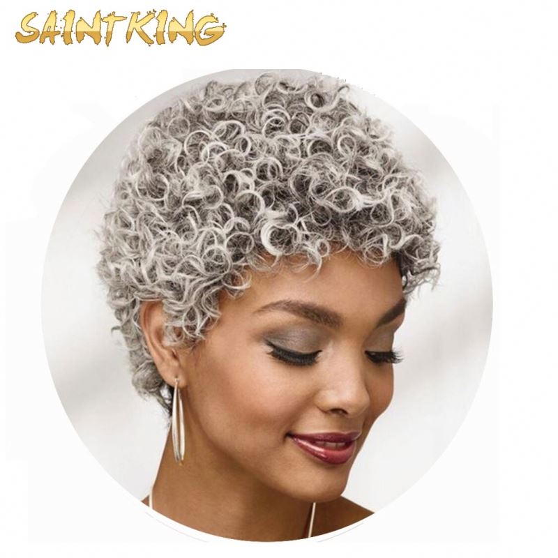 Noble Natural Pixie Cut Short for Black Women with A Bang Brown Fiber Curly Wigs of Synthetic Hair Colored Synthetic Wigs