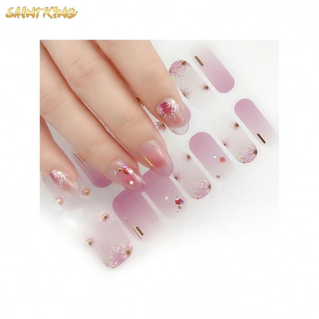 NS272 3d Nail Art Sticker Pink Green Flowers Adhesive Transfer Decals Tips Mixed Patterns Nail Art Manicure Decoration