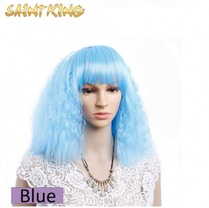 MLSH01 Cheap Short Wavy Wigs African American Synthetic Hair Purple Wigs with Bangs Heat Resistant Cosplay Wig