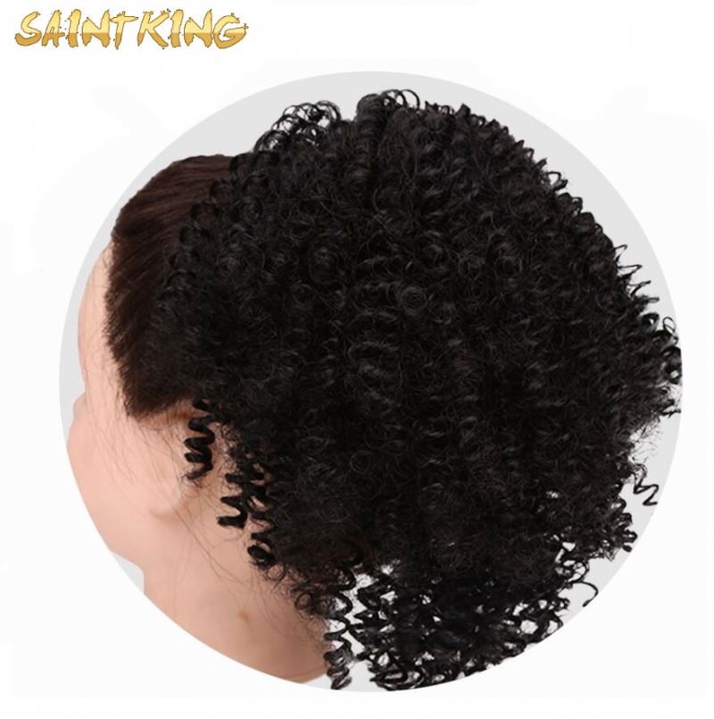 MLSH01 China Supplier 19" Mid Length Dark Brown Afro Curly Kinky Twist Flame Resistant Synthetic Wigs for Black Women