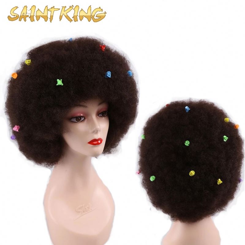 Heat Resistant Fiber Black Color Short Curly Wig with Bangs Synthetic Afro Kinky Curly Wigs for Black Women