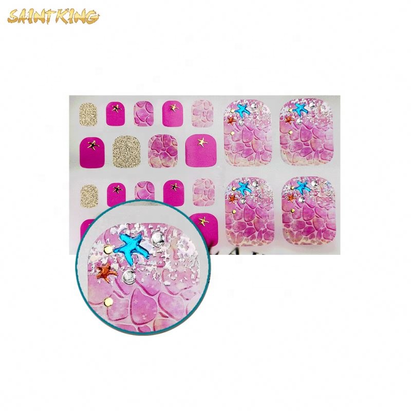 NS37 wholesale price high quality holographic 22 strips toe nail glow polish sticker