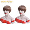 MLCH01 Long Bob Wig Curly Synthetic Hair Wigs Natural Color 100% Density